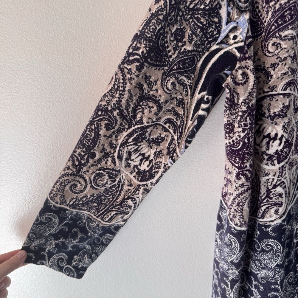 Chico's Cardigan Sweater 3 / XL Paisley Long Sleeve Purple Blue Cotton Knit - Picture 4 of 10